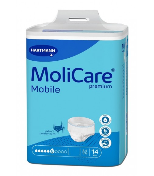 Molicare Premium Mobile .Εσώρουχα ακράτειας μιας χρήσης, Απορροφητικότητα 6 σταγόνες 14τεμ 
