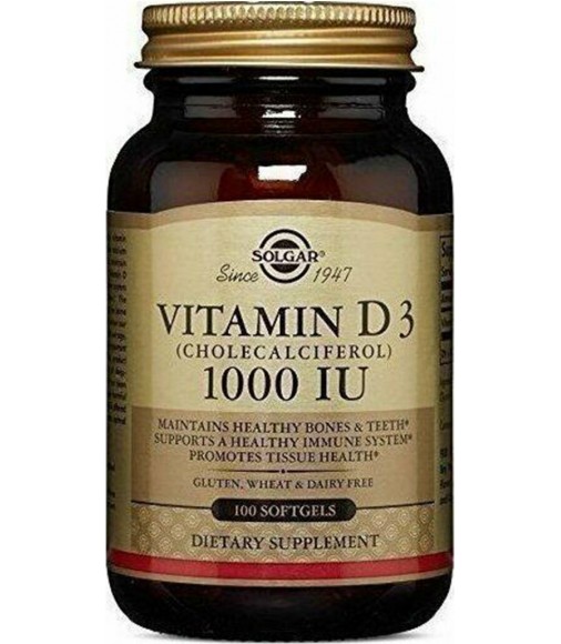 Solgar Βιταμίνη  D3 1000 IU (25 ΜG) Δοχείο με 100 Μαλακές Κάψουλες