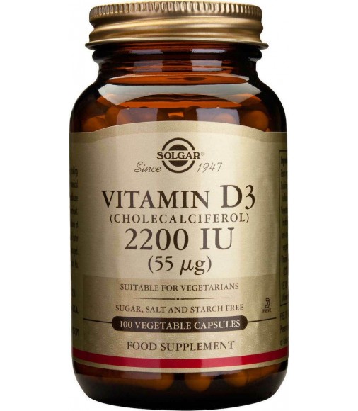 Solgar Βιταμίνη D3 (CHOLECALCIFEROL) 2200 IU Δοχείο με Φυτοκάψουλες