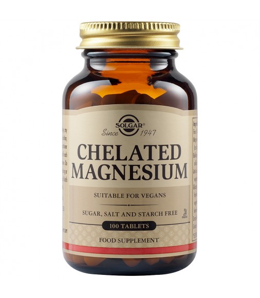 Solgar Chelated Μαγνήσιο Δοχείο με 100 Ταμπλέτες 