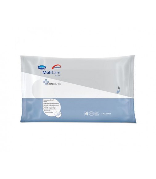 MoliCare Skin Γάντια καθαρισμού. Έτοιμο μπάνιο. Συσκευασία 8 γαντιών για ένα ολοκληρωμένο μπάνιο χωρίς την χρήση νερού.